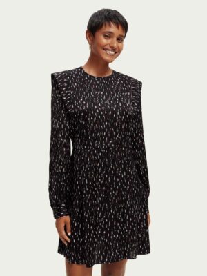 Scotch & Soda 170962 : Long-sleeved structured printed mini dress, Ikat rain