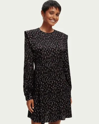 Scotch & Soda 170962 : Long-sleeved structured printed mini dress, Ikat rain