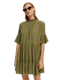 Scotch & Soda 170961 :  Ruffle-sleeved tiered mini dress, Army Green