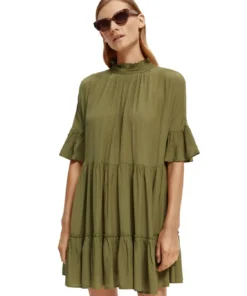 Scotch & Soda 170961 :  Ruffle-sleeved tiered mini dress, Army Green