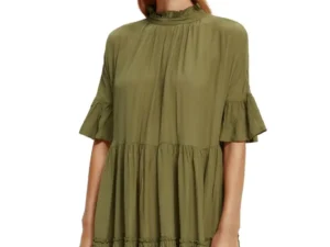 Scotch & Soda 170961 :  Ruffle-sleeved tiered mini dress, Army Green