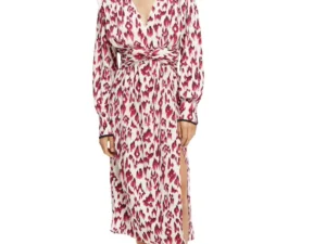 Scotch & Soda 170956 :  Long-sleeved belted V-neck midi dress, Brushed Ikat cherry