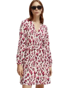 Scotch & Soda 172092 :  Long-sleeved printed V-neck mini dress, Ikat cherry