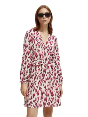 Scotch & Soda 172092 :  Long-sleeved printed V-neck mini dress, Ikat cherry