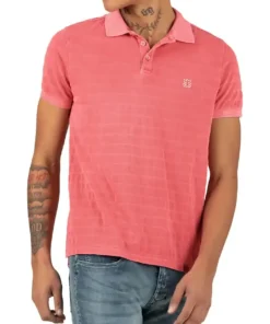 Timezone : Tonal striped polo shirt, Strawberry