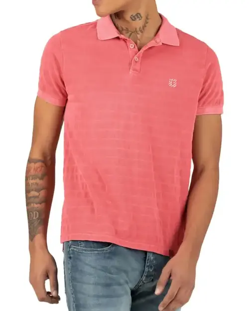 Timezone : Tonal striped polo shirt Strawberry