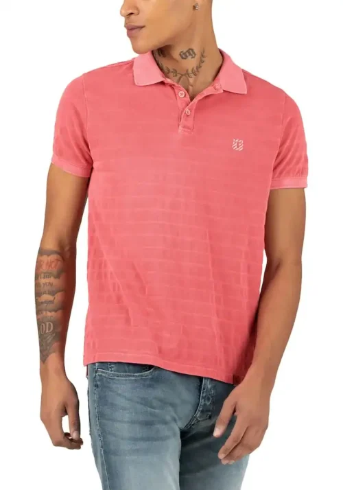 Timezone : Tonal striped polo shirt Strawberry