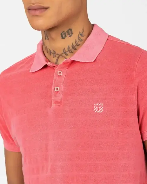 Alternative view of Timezone : Tonal striped polo shirt Strawberry