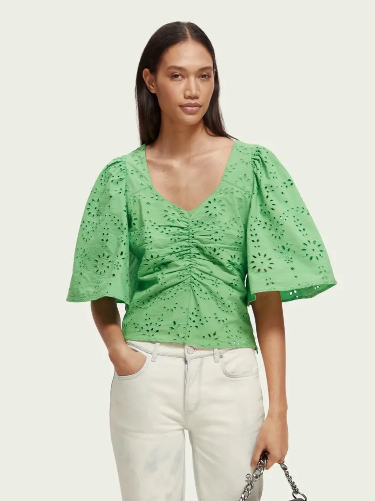 Scotch & Soda 171884 : Flutter sleeved organic cotton top, Bright Parakeet