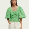 Scotch & Soda 171884 : Flutter sleeved organic cotton top, Bright Parakeet