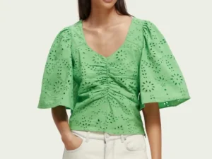 Scotch & Soda 171884 : Flutter sleeved organic cotton top, Bright Parakeet