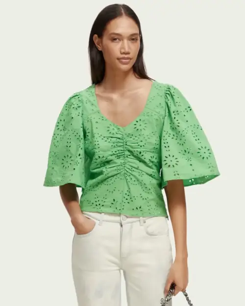 Scotch & Soda 171884 : Flutter sleeved organic cotton top, Bright Parakeet