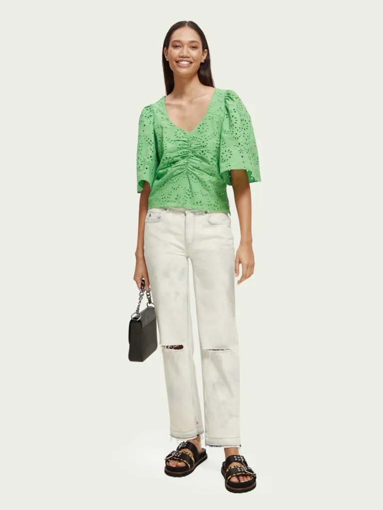 Scotch & Soda 171884 : Flutter sleeved organic cotton top, Bright Parakeet - Image 3
