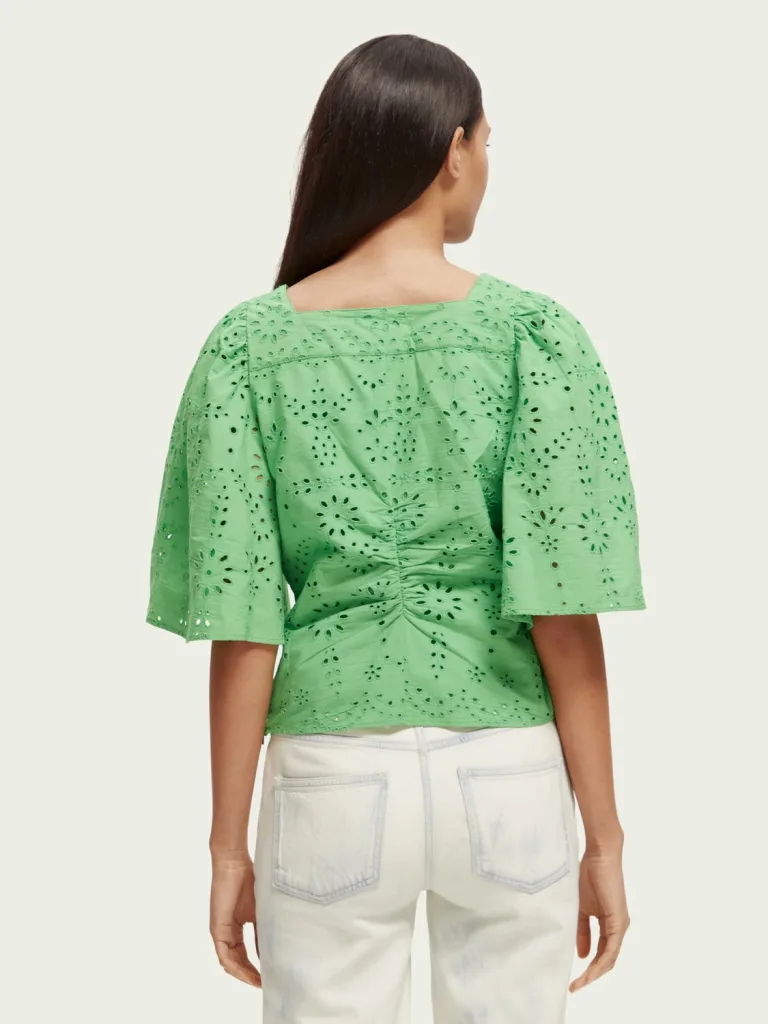 Scotch & Soda 171884 : Flutter sleeved organic cotton top, Bright Parakeet - Image 4