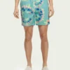 Scotch & Soda 172421 : Printed tie-dye mid-length swim shorts, Mint flower tie dye