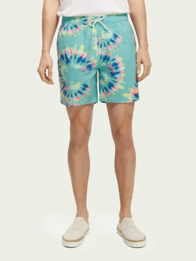 Scotch & Soda 172421 : Printed tie-dye mid-length swim shorts, Mint flower tie dye