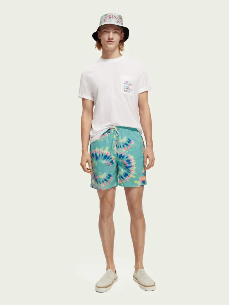 Scotch & Soda 172421 : Printed tie-dye mid-length swim shorts, Mint flower tie dye - Image 3