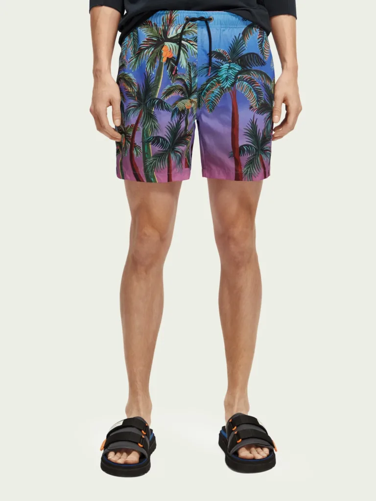 Scotch & Soda 172424 :  Printed mid-length swim shorts, Navy AOP palmtrees