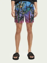 Scotch & Soda 172424 :  Printed mid-length swim shorts, Navy AOP palmtrees