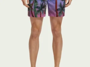 Scotch & Soda 172424 :  Printed mid-length swim shorts, Navy AOP palmtrees