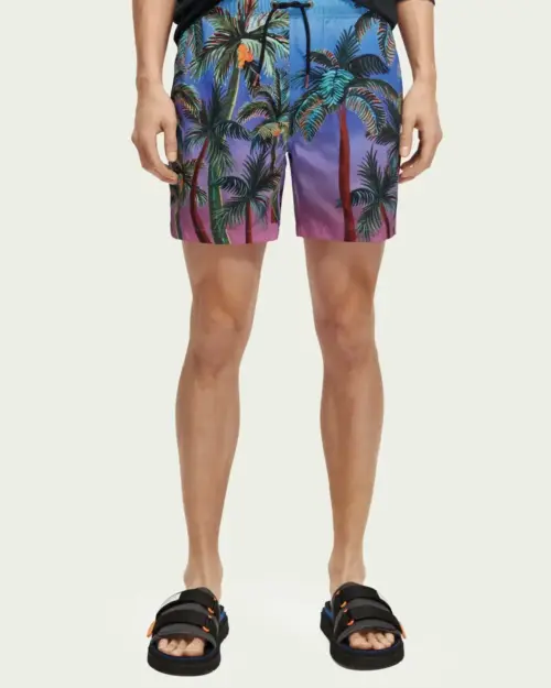 Scotch & Soda 172424 :  Printed mid-length swim shorts, Navy AOP palmtrees