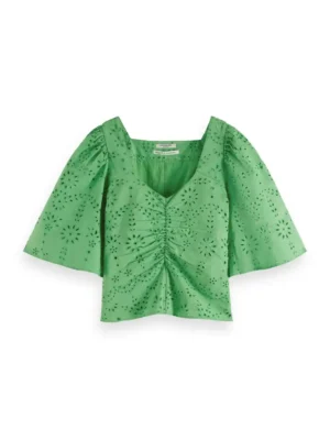 Alternative view of Scotch & Soda 171884 : Flutter sleeved organic cotton top, Bright Parakeet