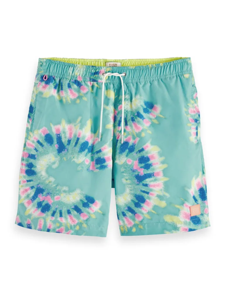 Scotch & Soda 172421 : Printed tie-dye mid-length swim shorts, Mint flower tie dye - Image 2