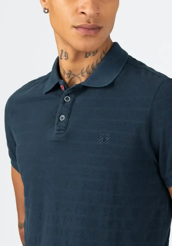 Timezone : Tonal striped polo shirt , Navy - Image 5