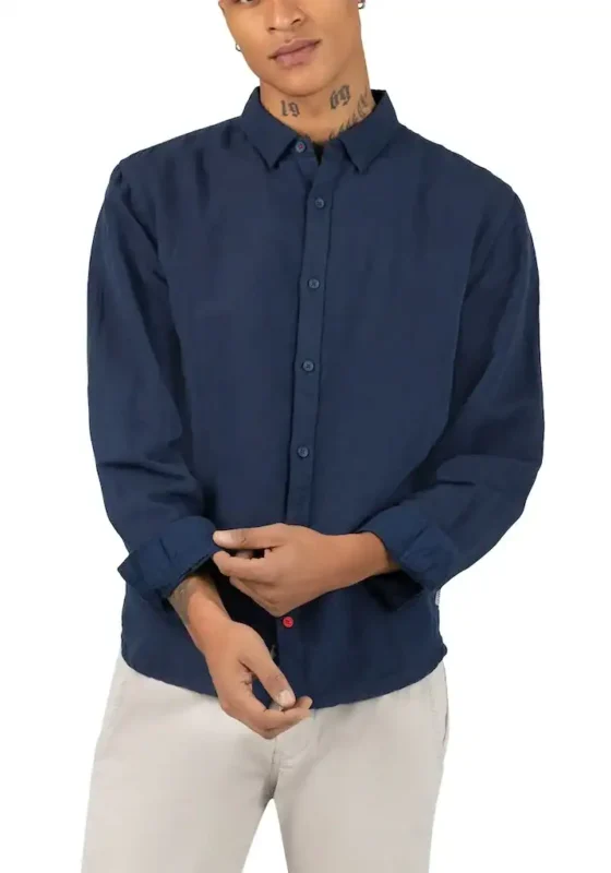Timezone : Soft linen basic shirt, Navy
