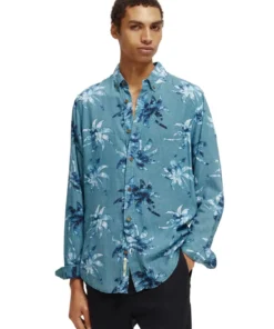 Scotch & Soda 171609: Regular fit printed shirt, Turquoise Wax Leaf