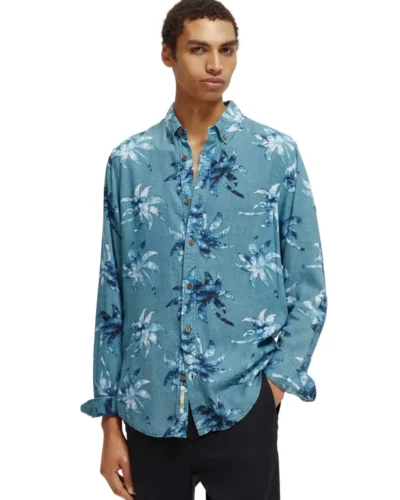 Scotch & Soda 171609: Regular fit printed shirt, Turquoise Wax Leaf