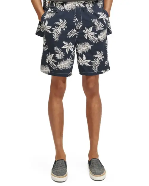Scotch & Soda 172467:  Printed poplin Bermuda shorts, Navy leaf