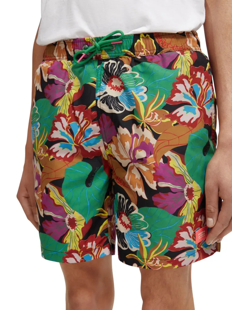 Scotch & Soda 172414 :  Mid-length printed swim short, Black Floral - Image 3