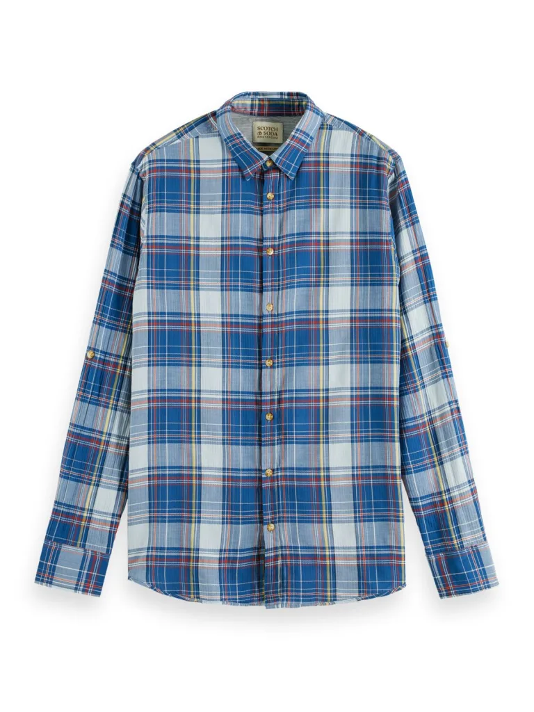 Scotch & Soda 171610 : Regular fit checked seersucker shirt, Blue multi check - Image 6