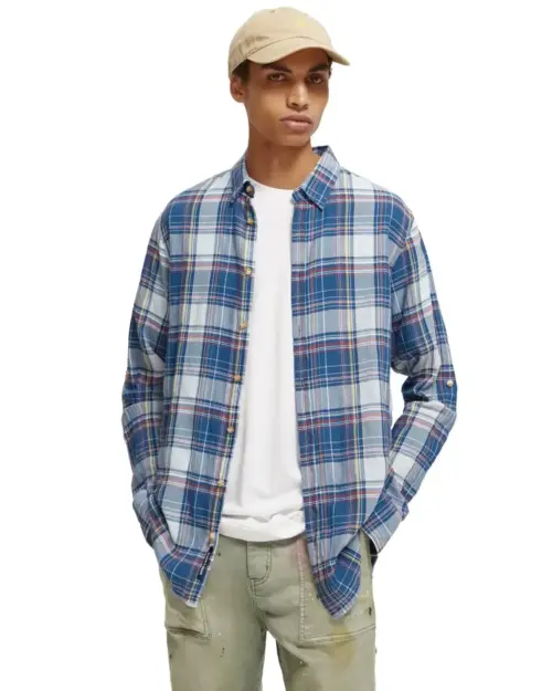 Scotch & Soda 171610 : Regular fit checked seersucker shirt, Blue multi check