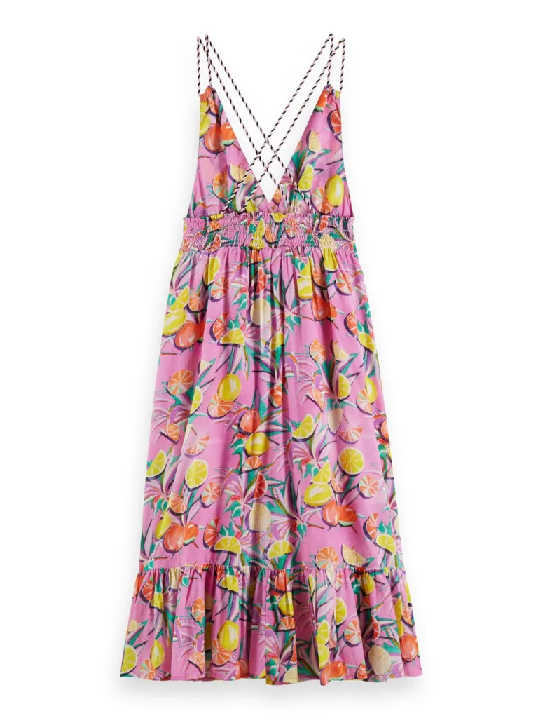 Scotch & Soda 172819 :  Smocked midi strap dress, Citrus Orchid - Image 2