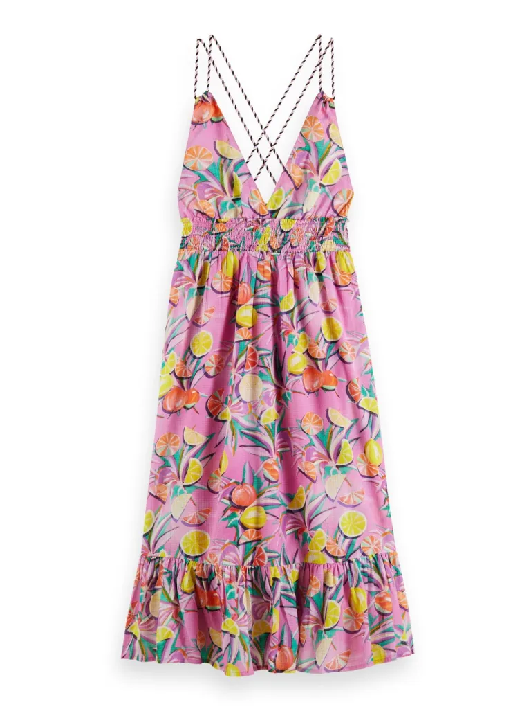 Scotch & Soda 172819 :  Smocked midi strap dress, Citrus Orchid - Image 6