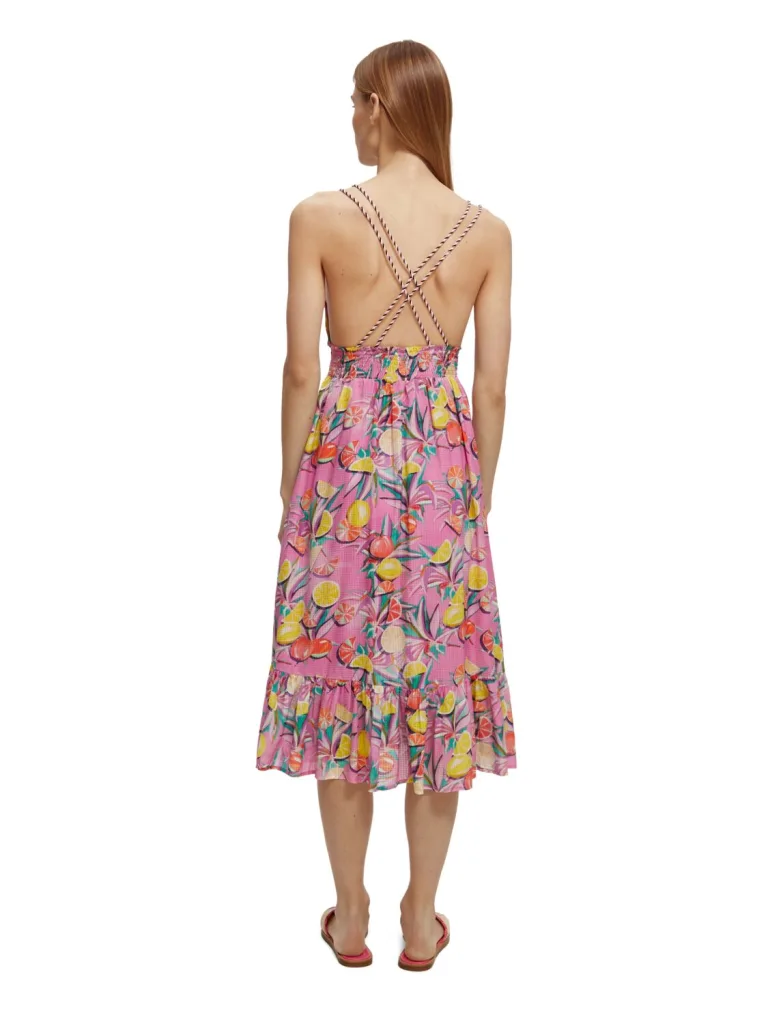 Scotch & Soda 172819 :  Smocked midi strap dress, Citrus Orchid - Image 5