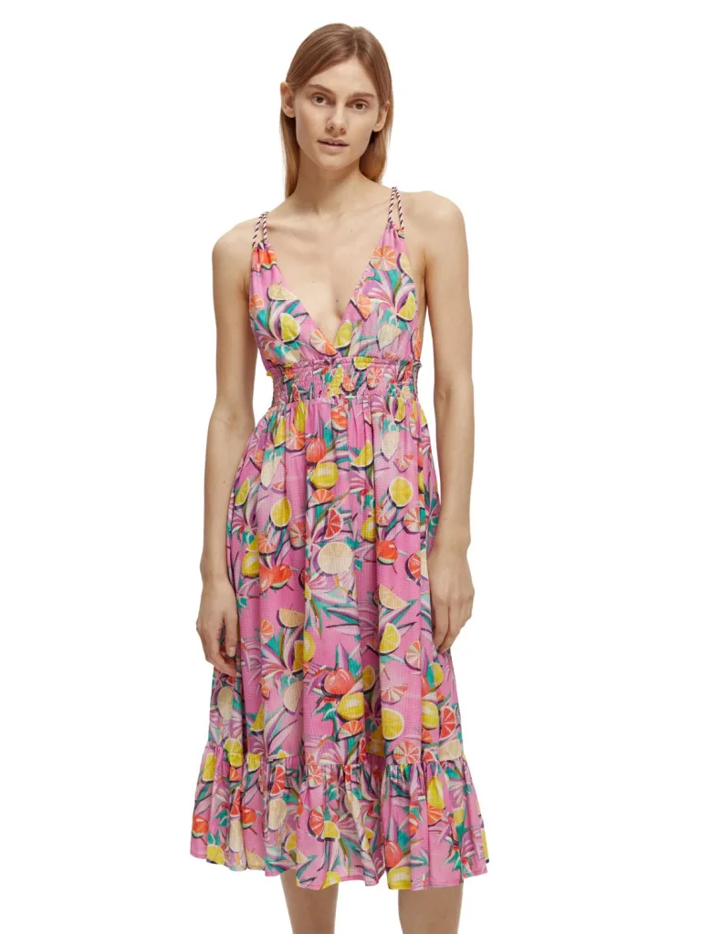 Scotch & Soda 172819 :  Smocked midi strap dress, Citrus Orchid