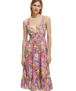 Scotch & Soda 172819 :  Smocked midi strap dress, Citrus Orchid