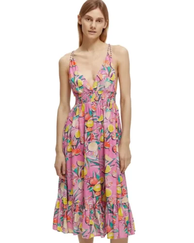 Scotch & Soda 172819 :  Smocked midi strap dress, Citrus Orchid