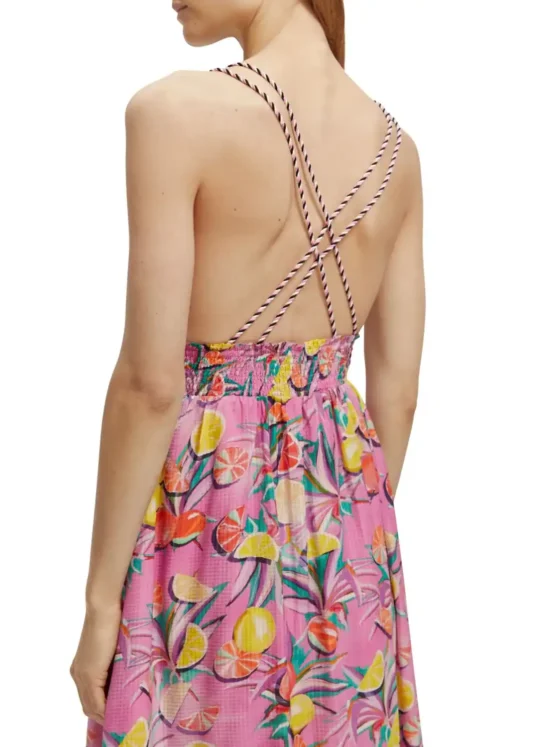 Scotch & Soda 172819 :  Smocked midi strap dress, Citrus Orchid - Image 7