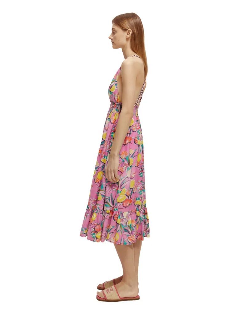 Scotch & Soda 172819 :  Smocked midi strap dress, Citrus Orchid - Image 8