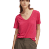 Scotch & Soda 173275: Embroidered V-neck T-shirt, Pop pink