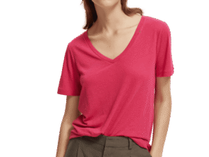 Scotch & Soda 173275: Embroidered V-neck T-shirt, Pop pink