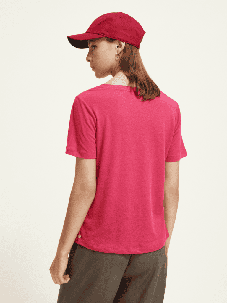 Scotch & Soda 173275: Embroidered V-neck T-shirt, Pop pink - Image 3