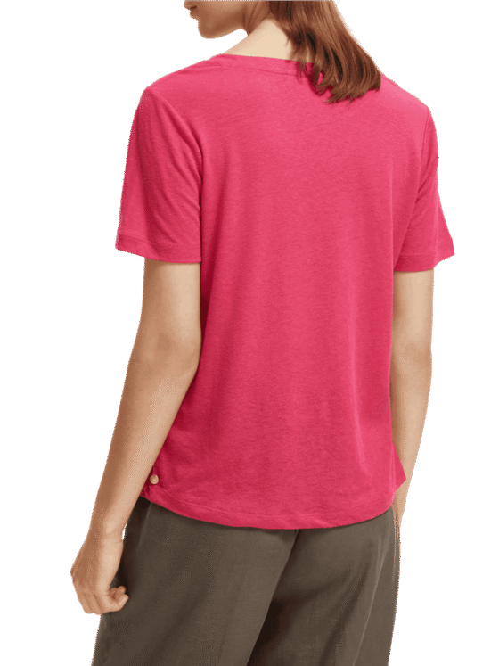 Scotch & Soda 173275: Embroidered V-neck T-shirt, Pop pink - Image 4