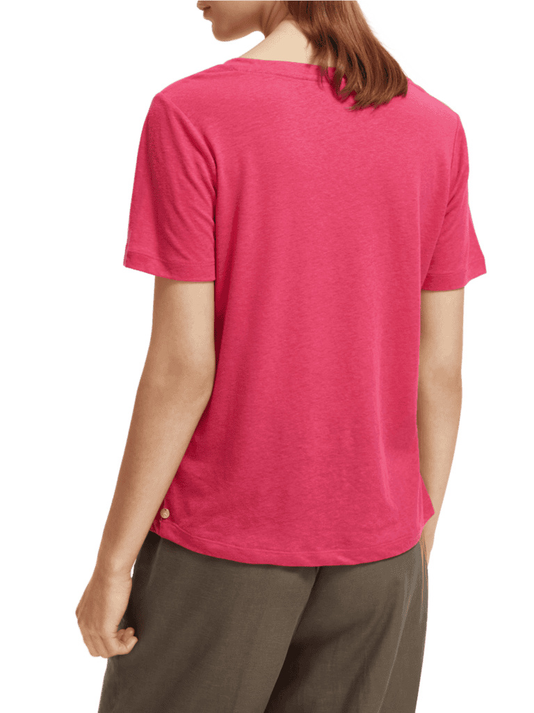 Scotch & Soda 173275: Embroidered V-neck T-shirt, Pop pink - Image 4