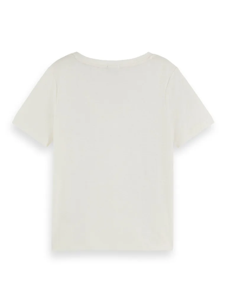 Scotch & Soda 173275: Embroidered V-neck T-shirt, Off white - Image 5