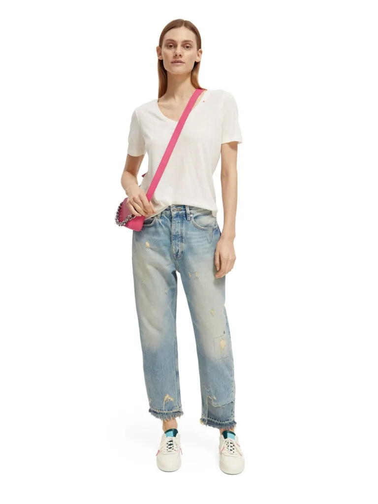 Scotch & Soda 173275: Embroidered V-neck T-shirt, Off white - Image 4